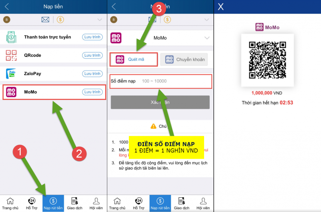 nạp tiền qua momo